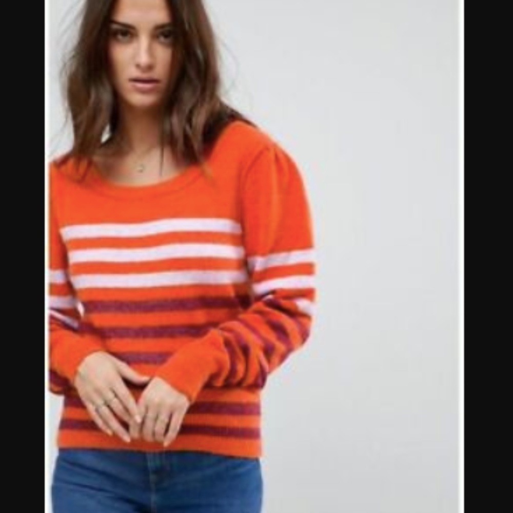 Free People Complete Me Orange Striped Sweater - Picture 2 of 8